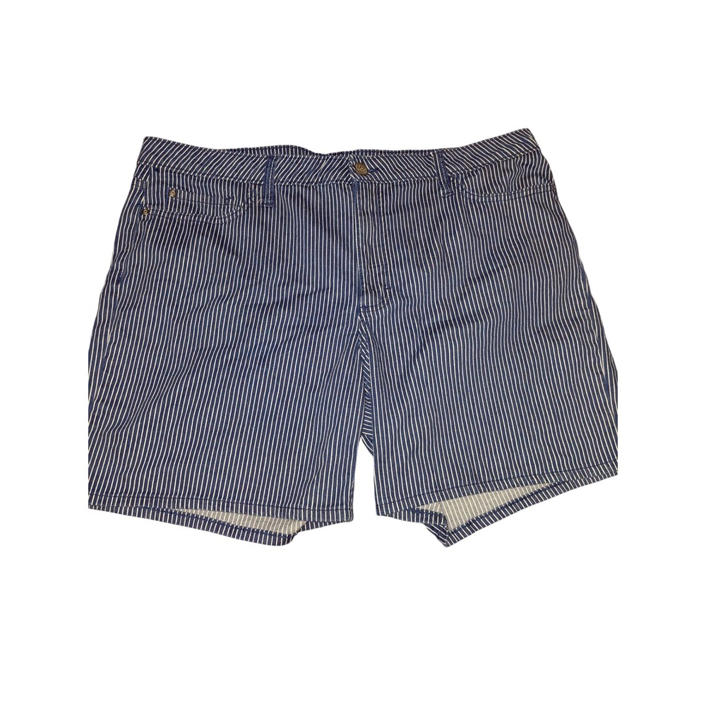 Lee Womens Hickory Stripe Shorts Blue White Mid Rise Regular Fit Size 20 Medium